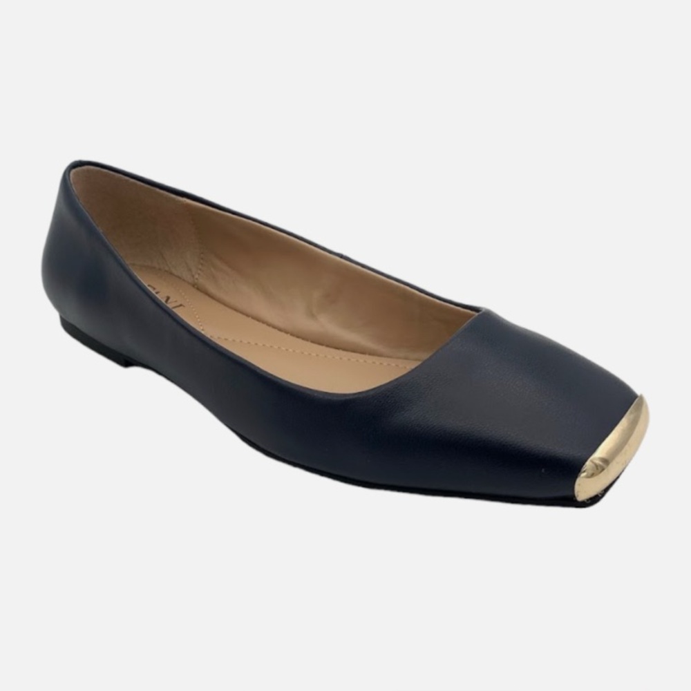 Elegant Navy Blue Flats with Gold Accent